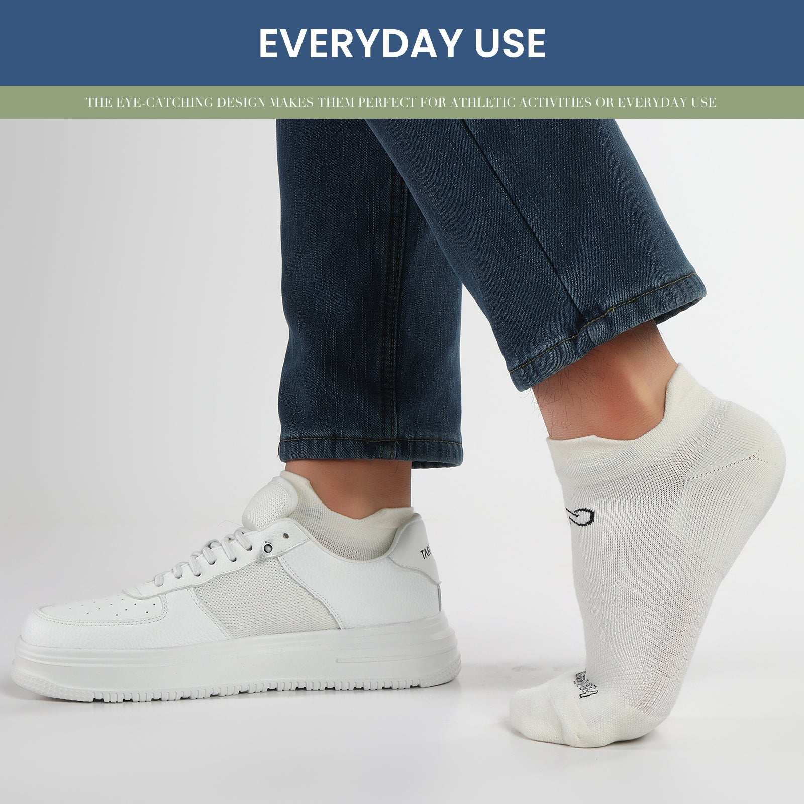 طقم ٣ جوارب كاحل 🌿بامبو🌿 للجنسين - أبيض ملكي - كبير - L/XL - HeeHoo.ae