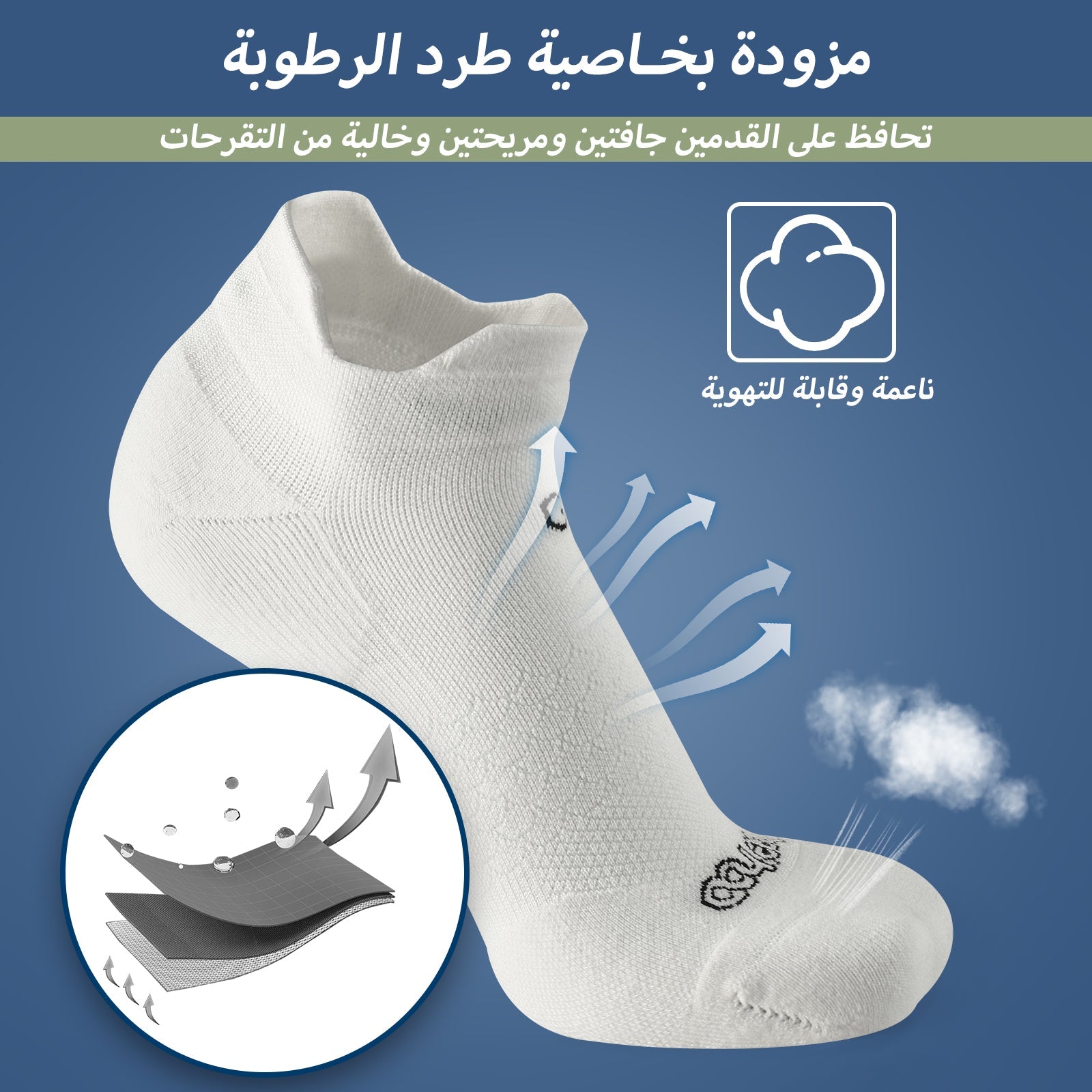 طقم ٣ جوارب كاحل 🌿بامبو🌿 للجنسين - أبيض ملكي - كبير - L/XL - HeeHoo.ae