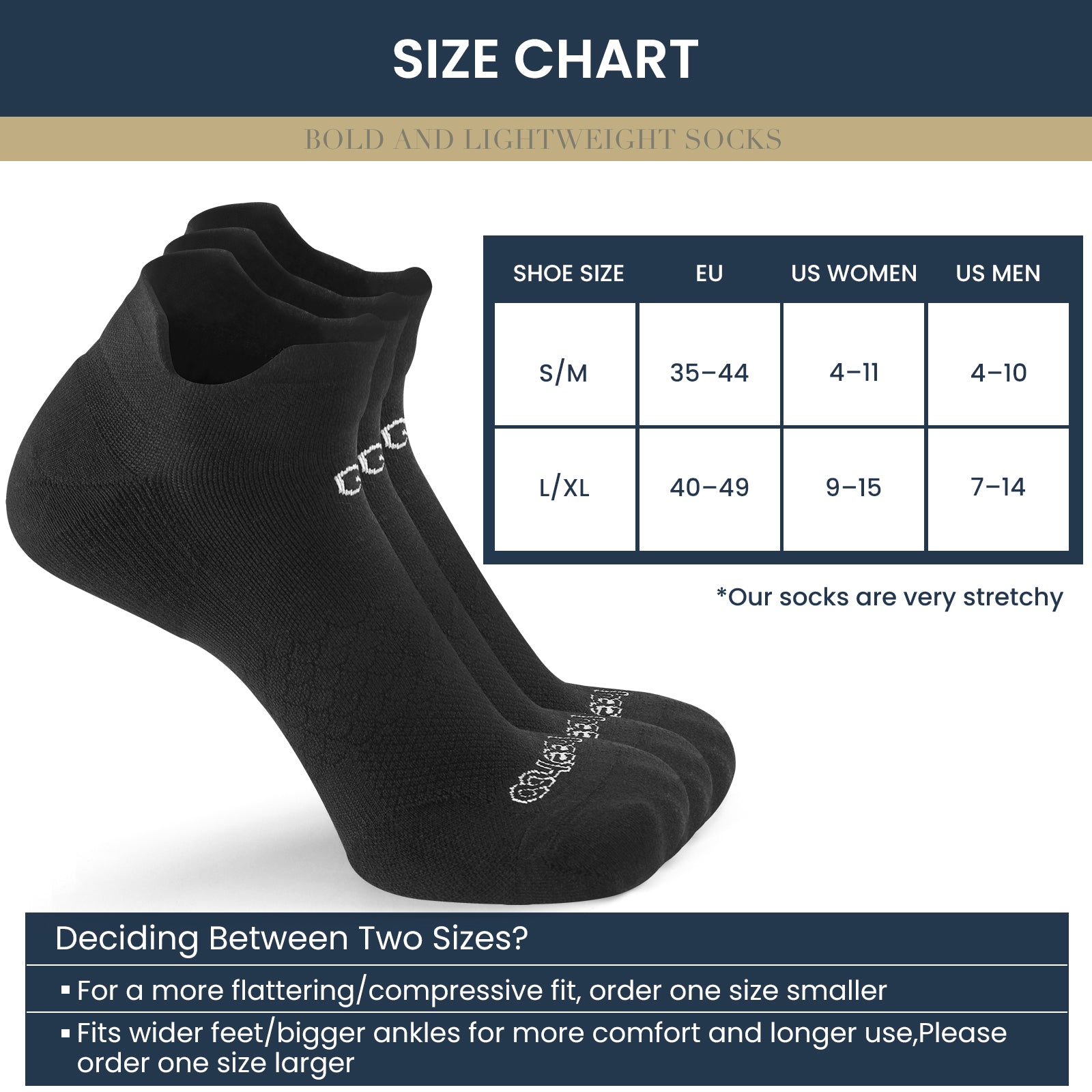 طقم ٣ جوارب كاحل 🌿بامبو🌿 للجنسين - أسود فاخر - كبير - L/XL - HeeHoo.ae