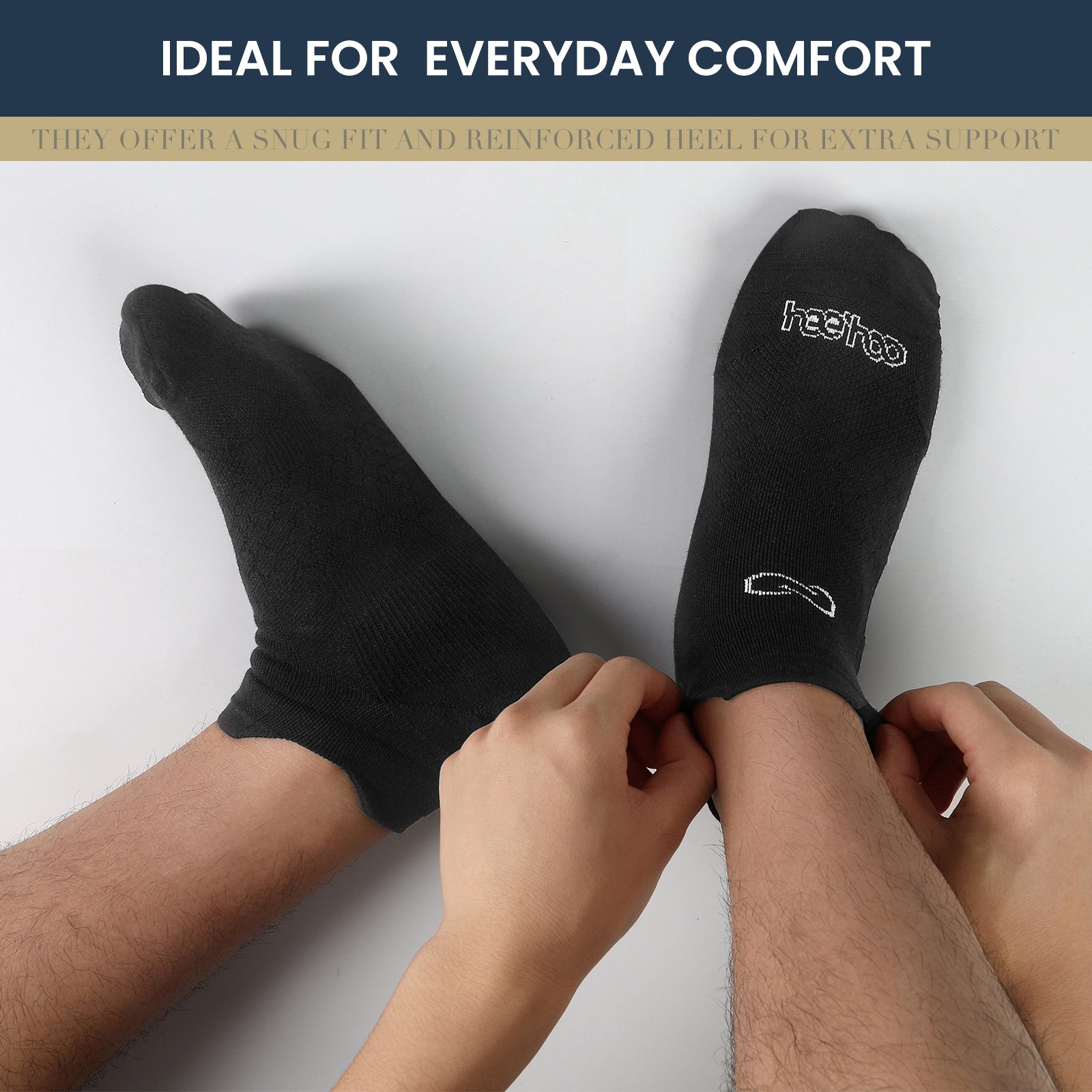 طقم ٣ جوارب كاحل 🌿بامبو🌿 للجنسين - أسود فاخر - كبير - L/XL - HeeHoo.ae